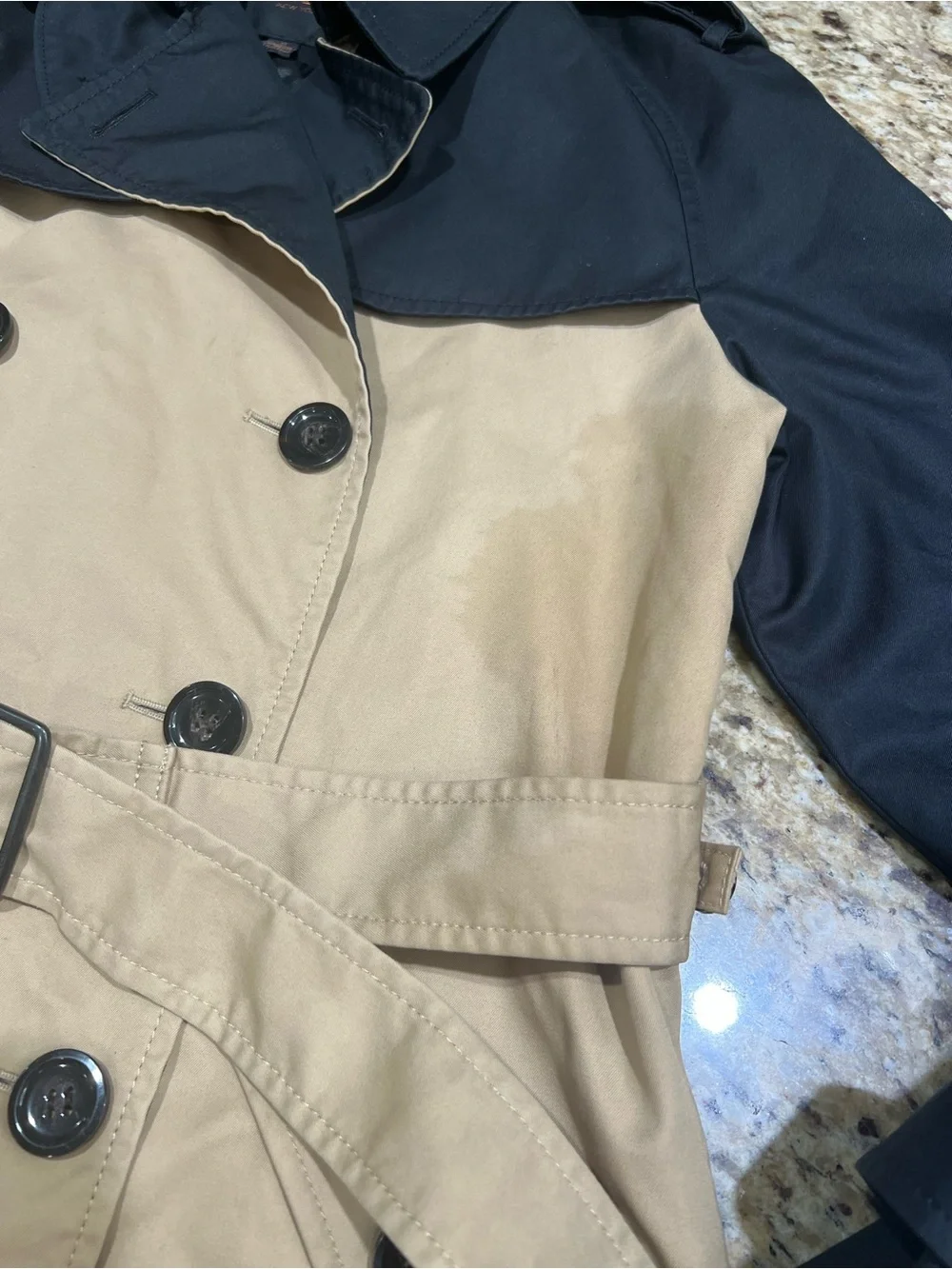 COACH Two-Tone Black & Beige Short Trench Belted Coat Medium